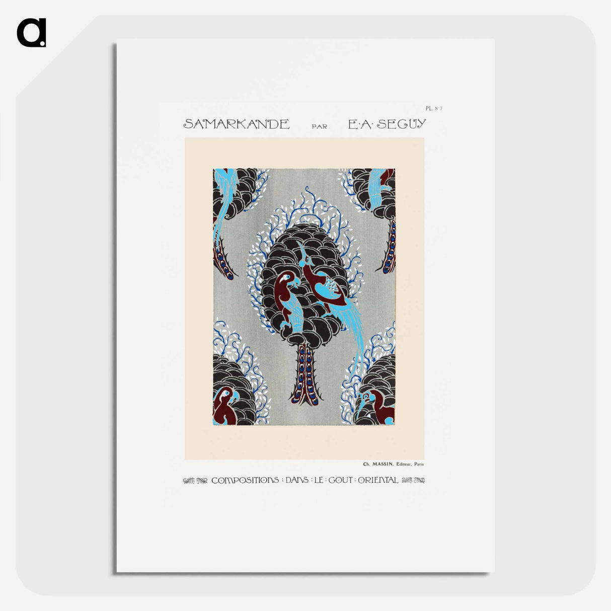 アートポスター-Art Nouveau bird pattern pochoir print in oriental style - E.A.セギー Poster.