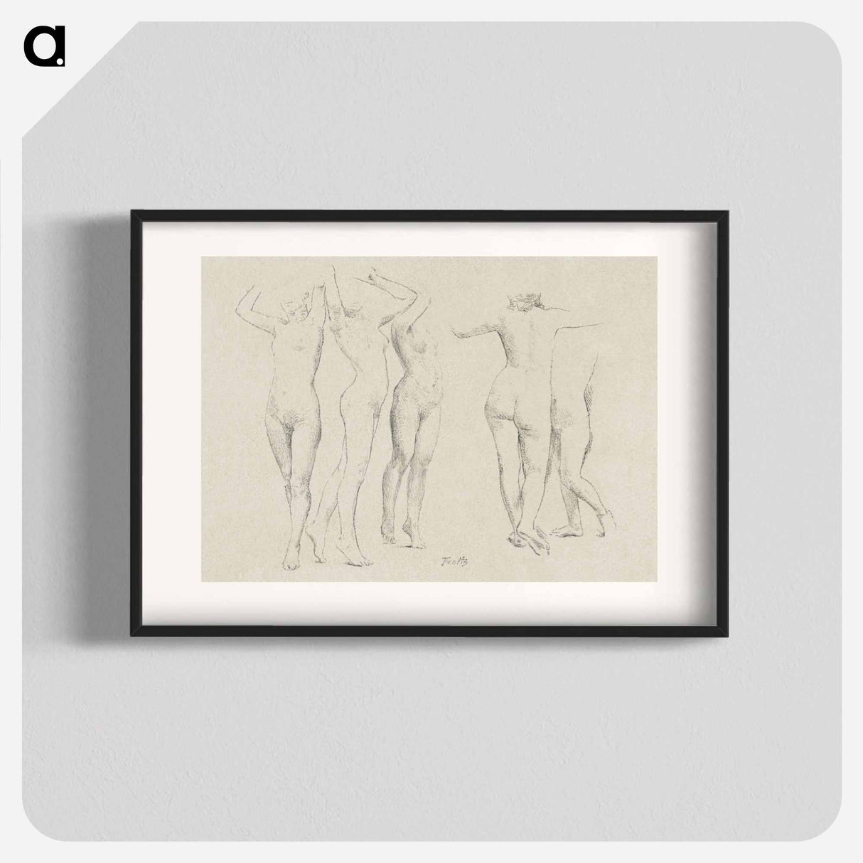 Vijf naaktstudies; drie met opgeheven armen, de andere op de rug gezien - アンリ ファンタン ラトゥール Poster.