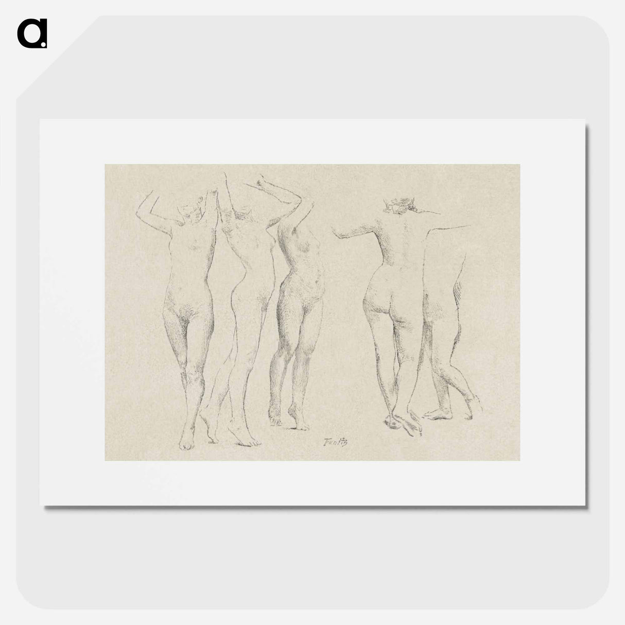 Vijf naaktstudies; drie met opgeheven armen, de andere op de rug gezien - アンリ ファンタン ラトゥール Poster.