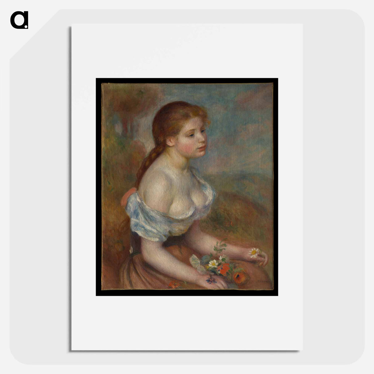 A Young Girl with Daisies - ピエール オーギュスト ルノワール Poster.