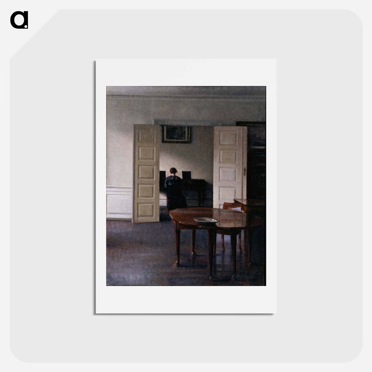アートポストカード-Interior with Woman at Piano - ヴィルヘルム ハンマースホイ Postcard.