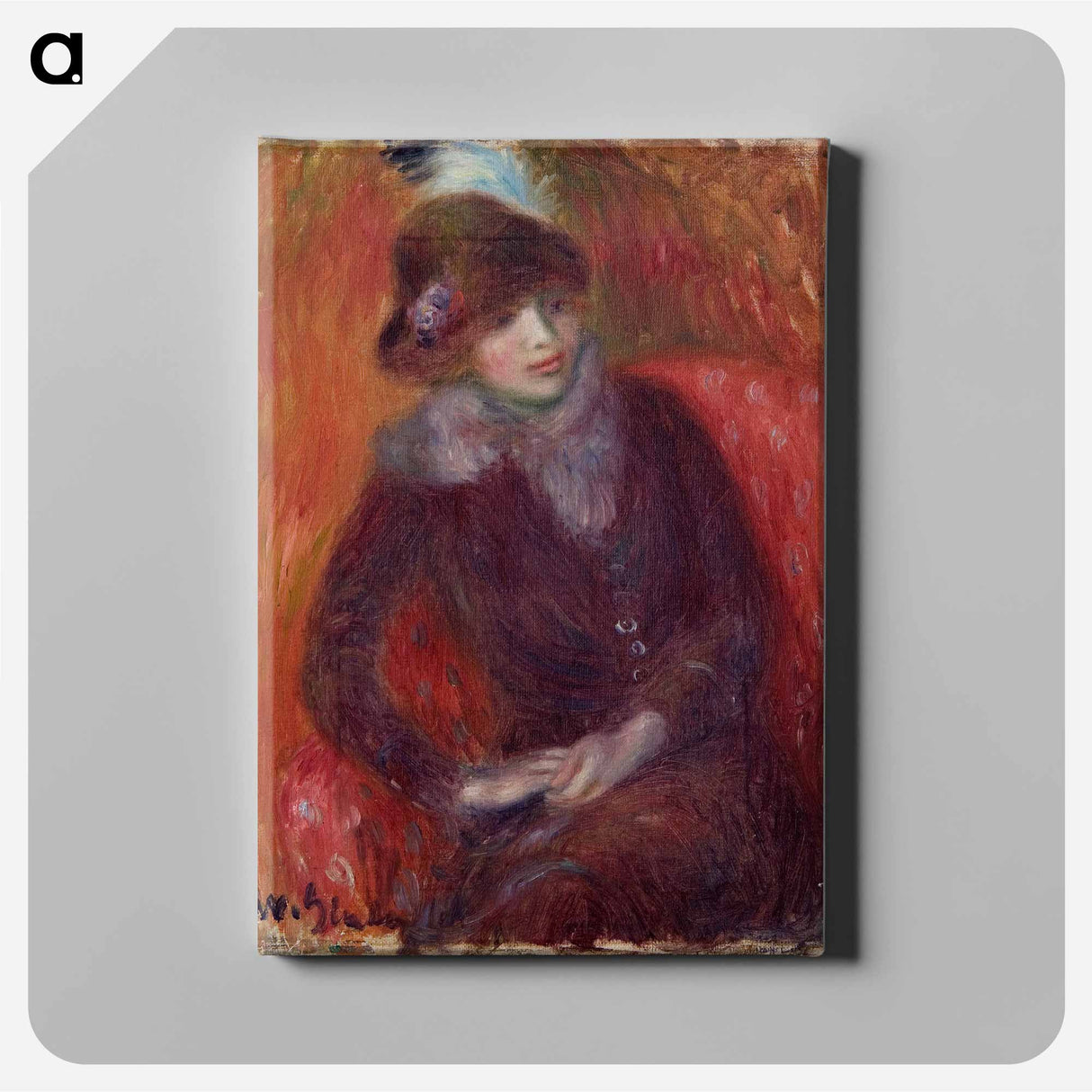Seated Woman with Fur Neckpiece and Red Background - ウィリアム ジェームス グラッケンズ Canvas.