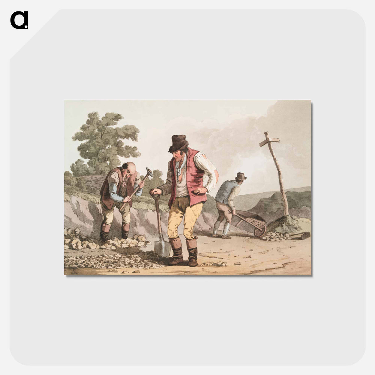 Illustration of stone breakers on the road - 19世紀のヨークシャー Postcard.