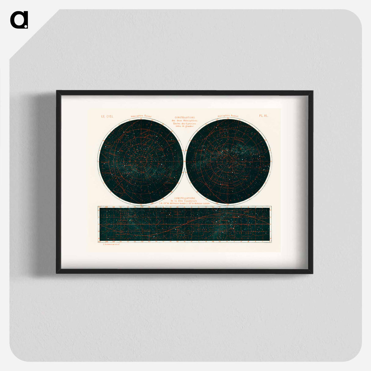 Constellations of the Two Hemispheres - アンティーク地図 Poster.