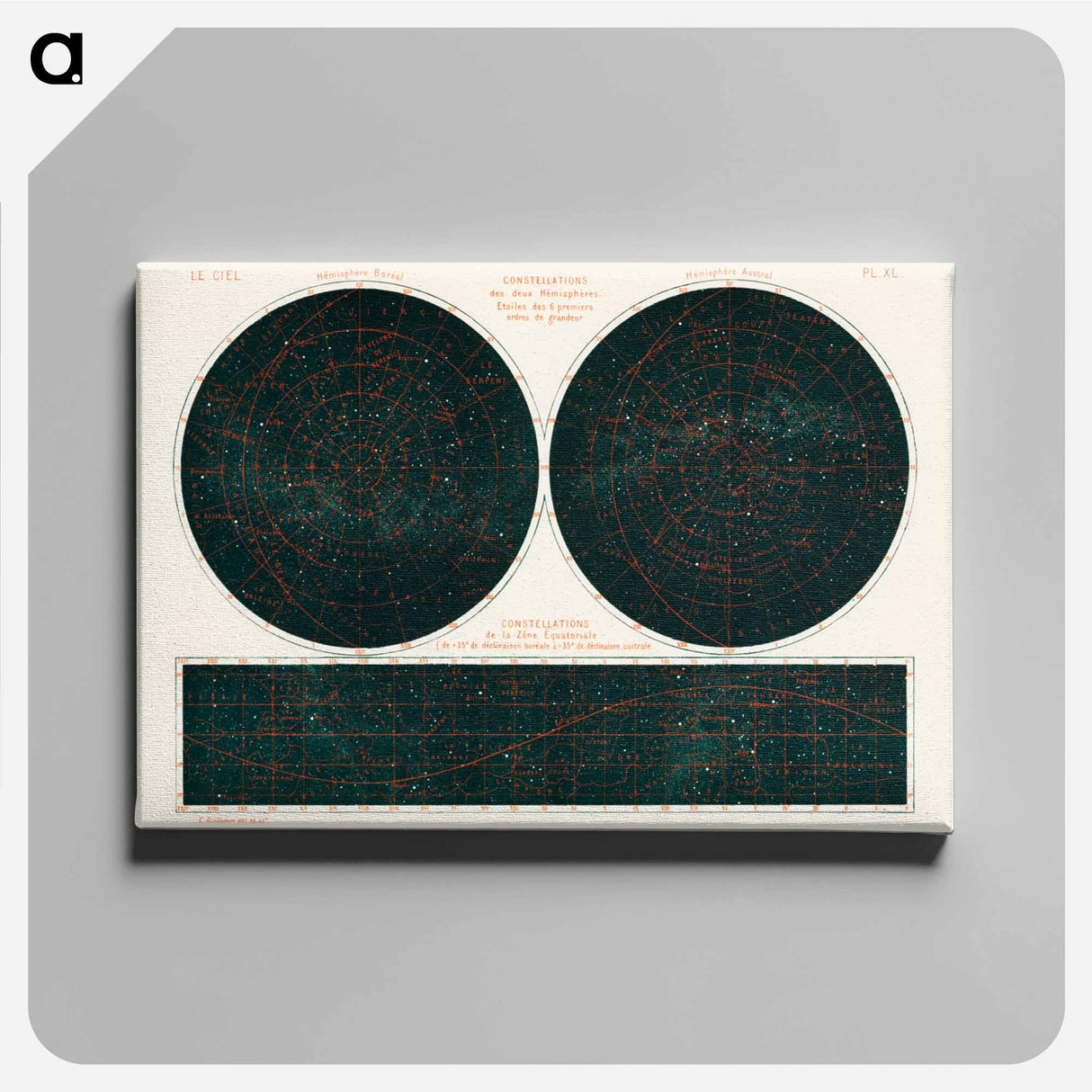 Constellations of the Two Hemispheres - アンティーク地図 Canvas.