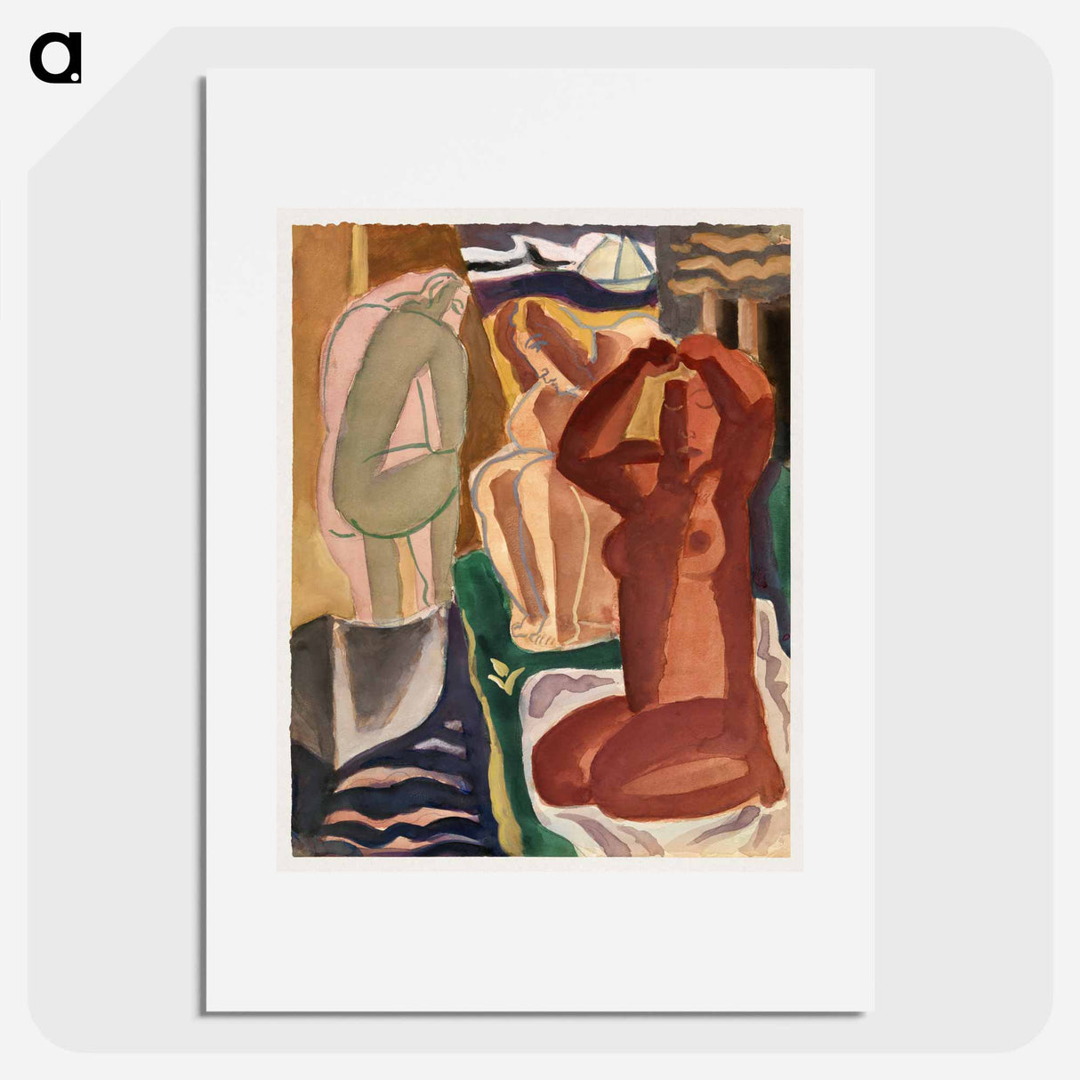 Two bathing women and a bridge figure - Leo Gerstel Poster.