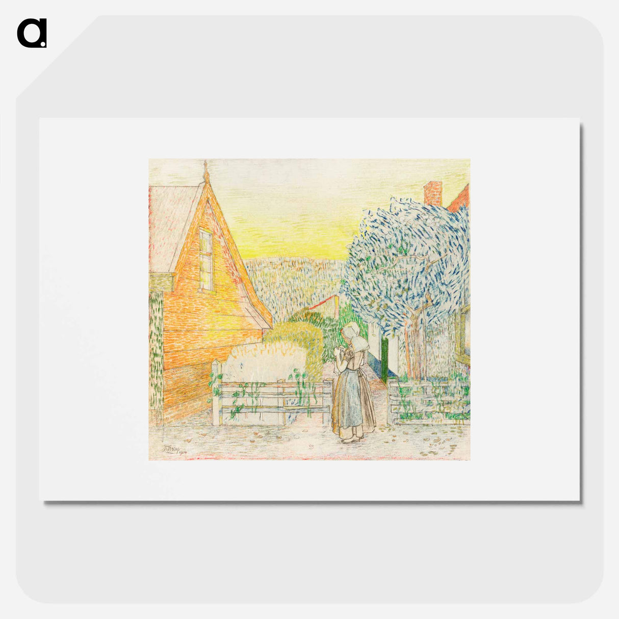 Zeeland girl, knitting in a courtyard - ヤン・トゥーロップ Poster.