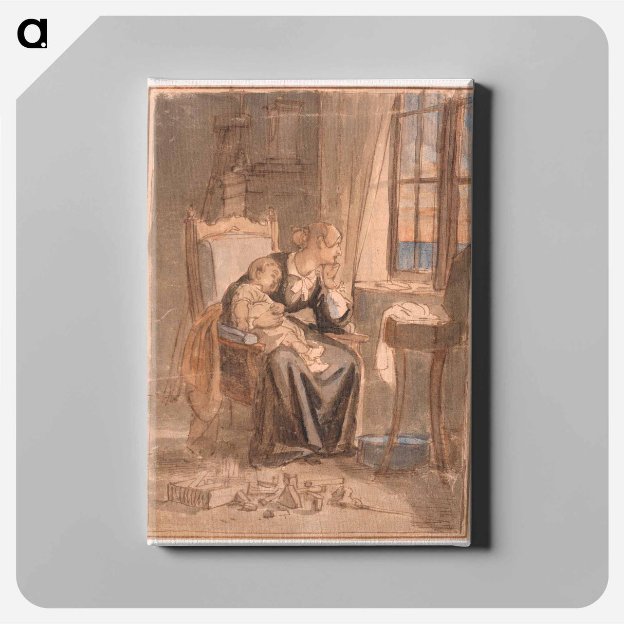 アートパネル-At dusk. Mrs Marstrand with her son Poul - ヴィルヘルム マーストランド Canvas.