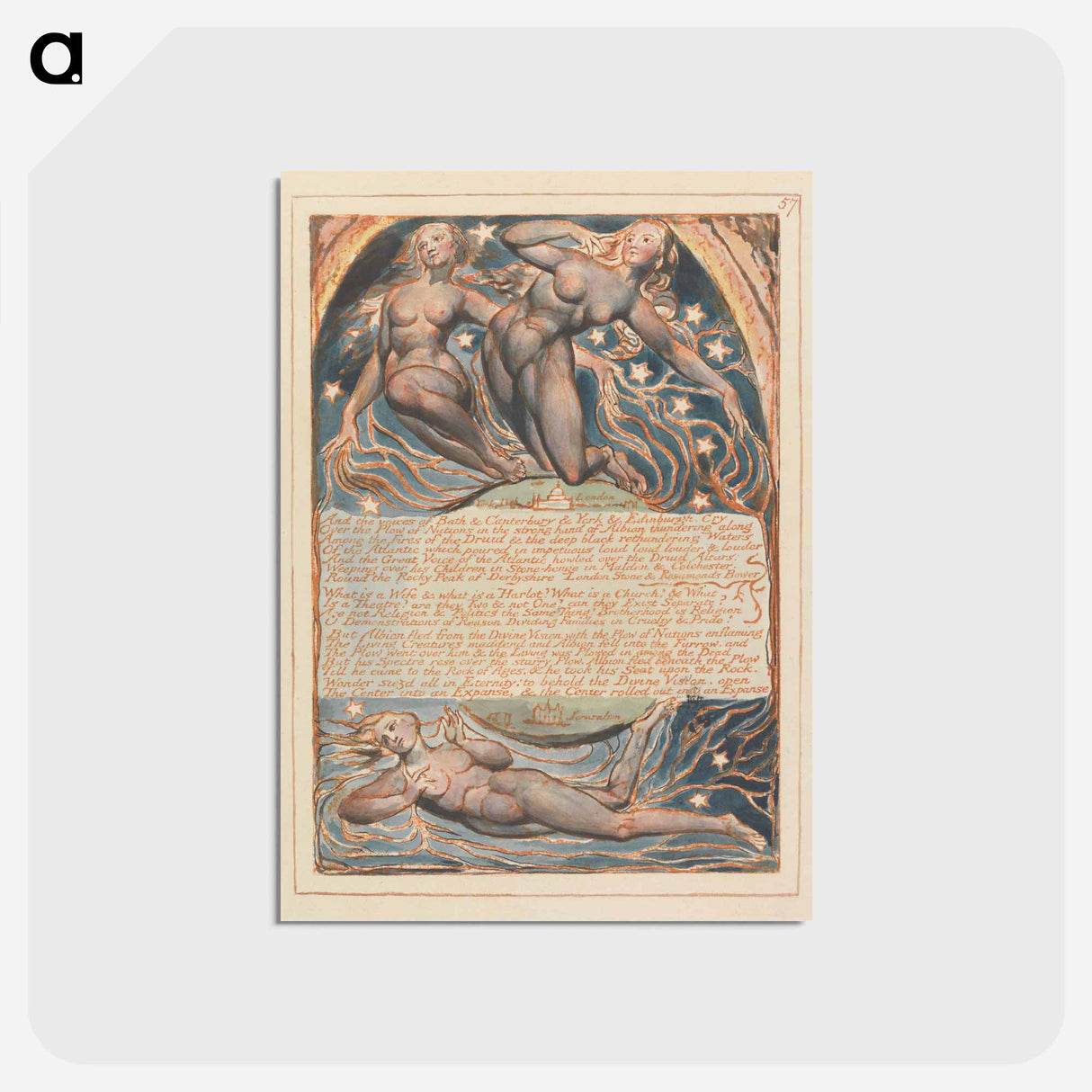 アートポストカード-Jerusalem, Plate 57, "And the voices of Bath" - ウィリアム ブレイク Postcard.