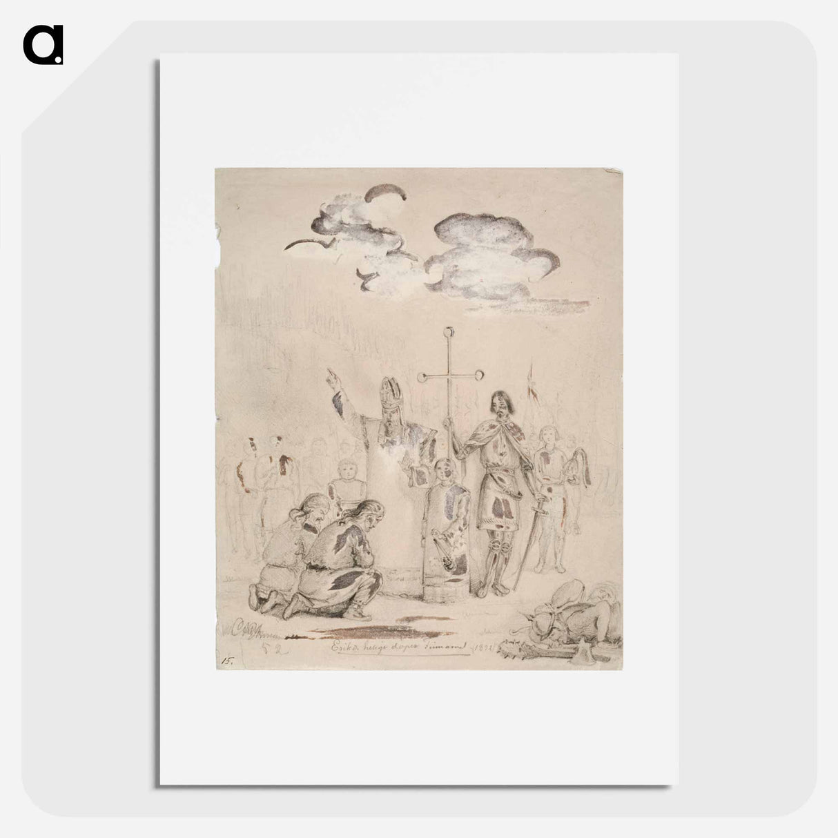 Eerik pyhä kastaa suomalaisia kupittaan lähteellä - アンダース エクマン Poster.