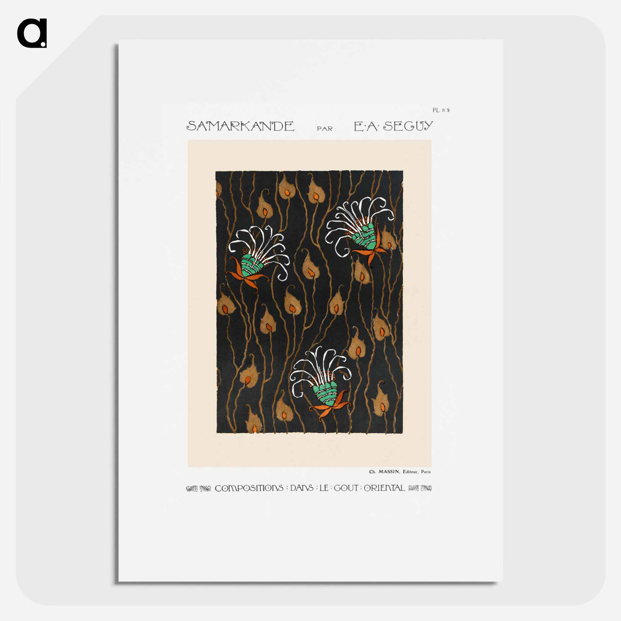 アートポスター-Art Deco Flower pattern pochoir print in oriental style - E.A.セギー Poster.