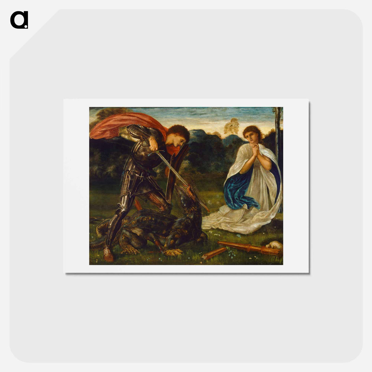 アートポストカード-The fight- St George kills the dragon VI - エドワード バーン ジョーンズ Postcard.