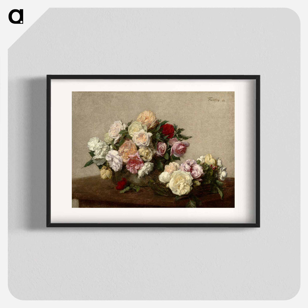 Roses in a Bowl and Dish - アンリ ファンタン ラトゥール Poster.