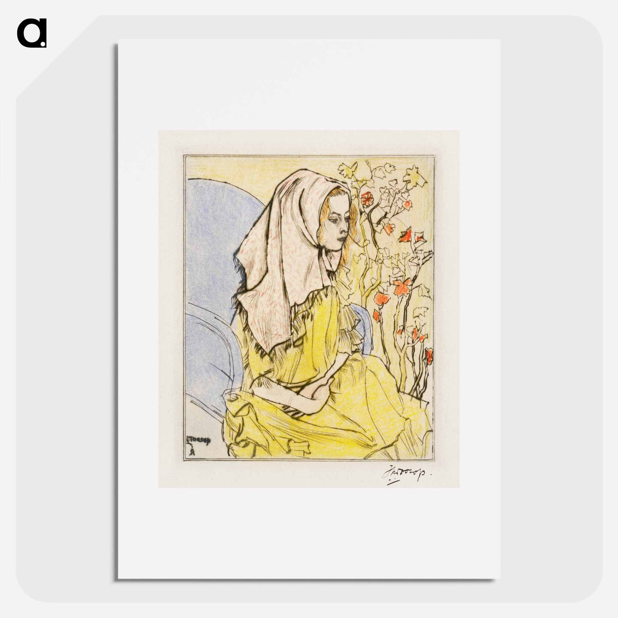 Charley Toorop with a headscarf in an armchair - ヤン・トゥーロップ Poster.