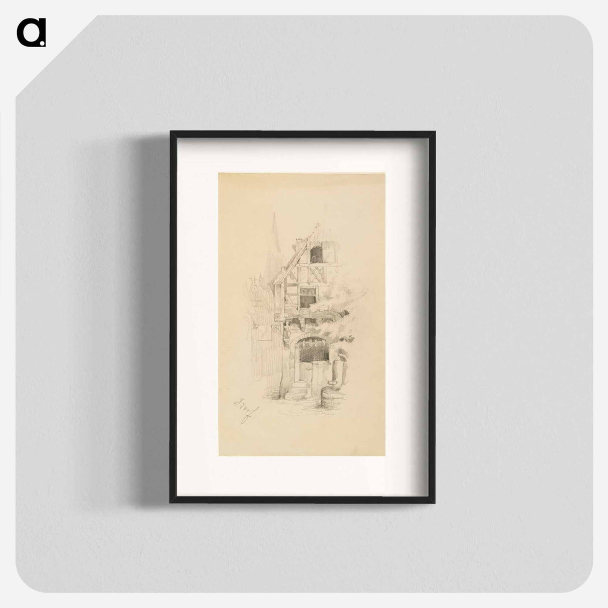 Ristikkotalo düsseldorfissa, taustalla kirkontornin kärki - アンダース エクマン Poster.