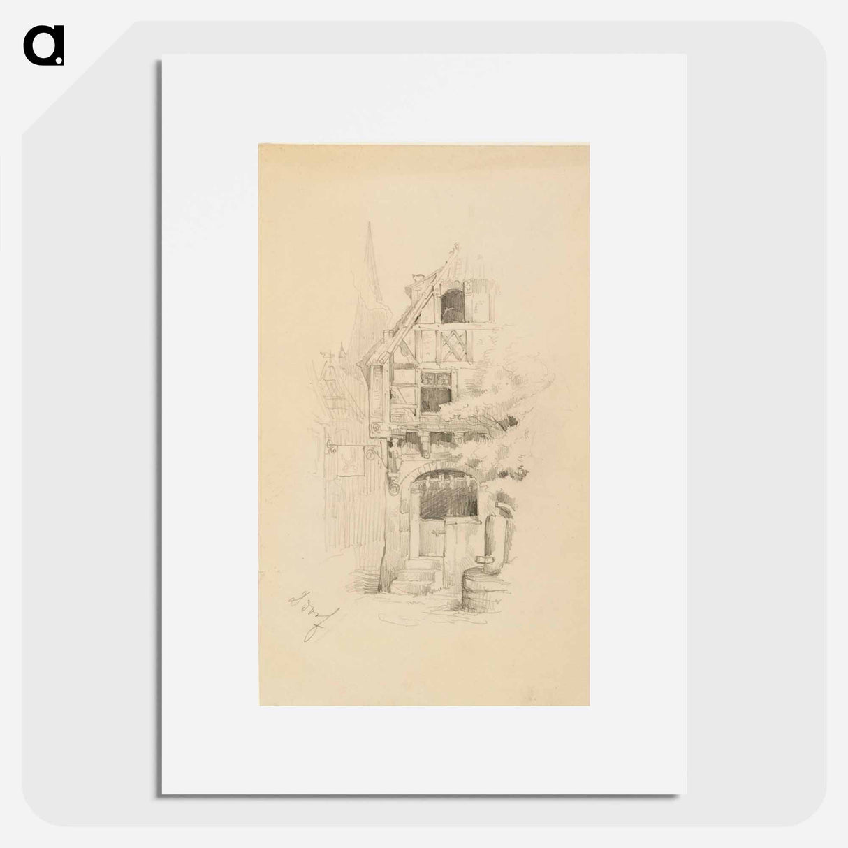 Ristikkotalo düsseldorfissa, taustalla kirkontornin kärki - アンダース エクマン Poster.