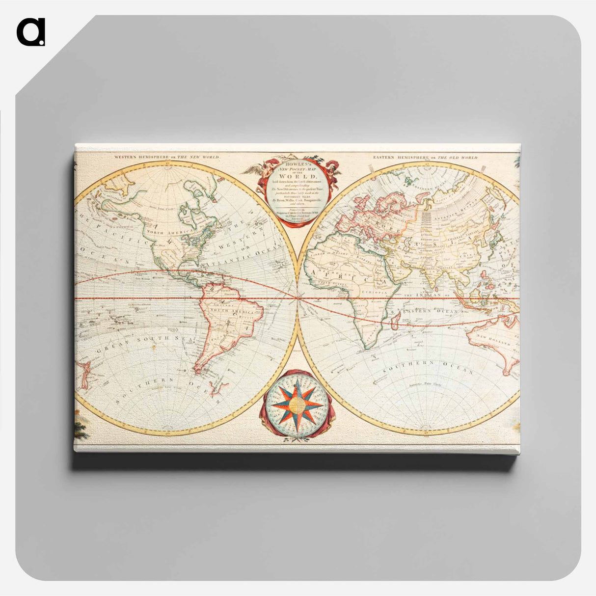 Bowles's new pocket map of the world - アンティーク地図 Canvas.