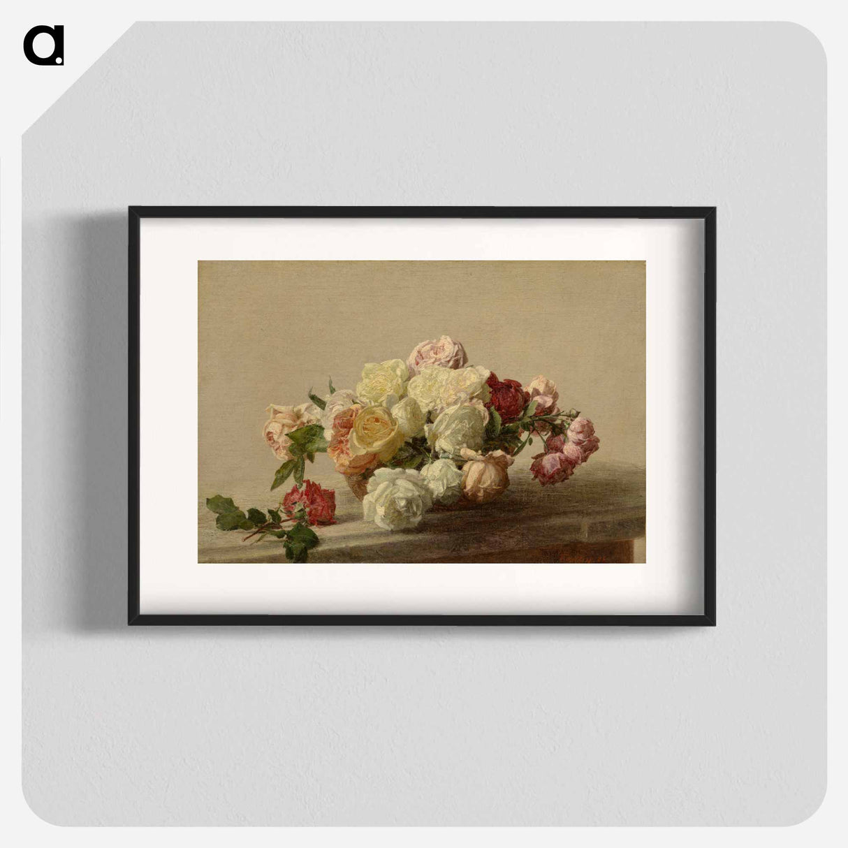 Bowl of Roses on a Marble Table - アンリ ファンタン ラトゥール Poster.