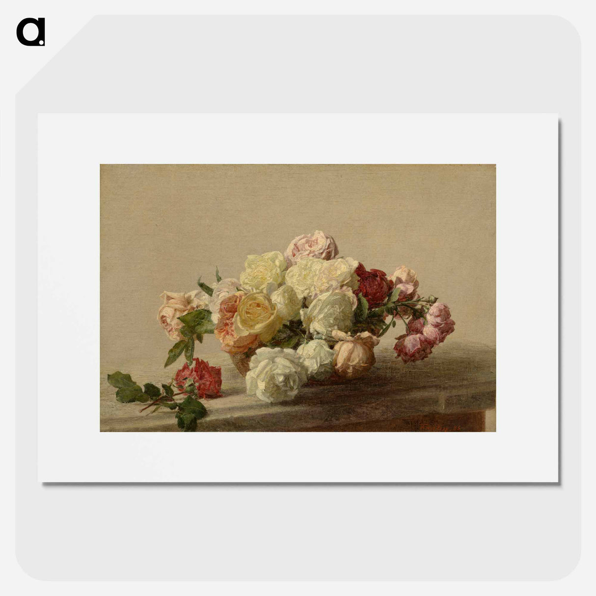 Bowl of Roses on a Marble Table - アンリ ファンタン ラトゥール Poster.