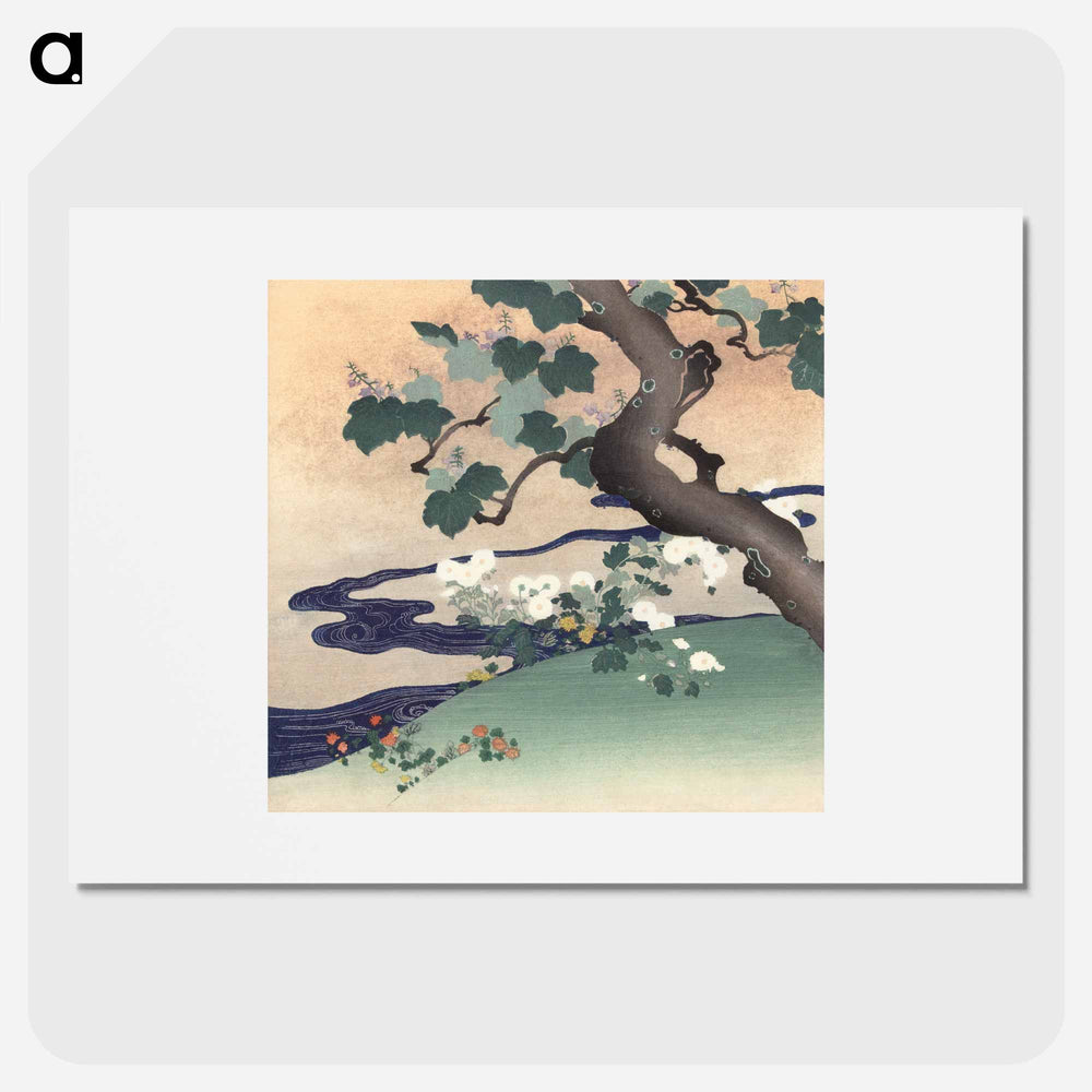 Tree and chrysanthemums - Tsukioka Kogyo Poster.