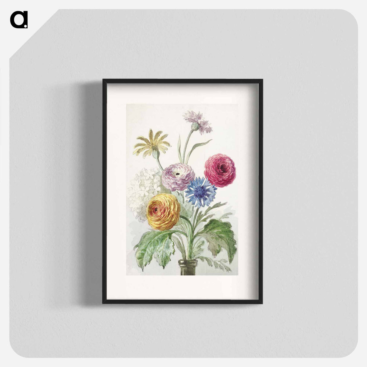 アートポスター-Boeket bloemen in de hals van een groene vaas - ウィレム ヴァン リーン Poster.