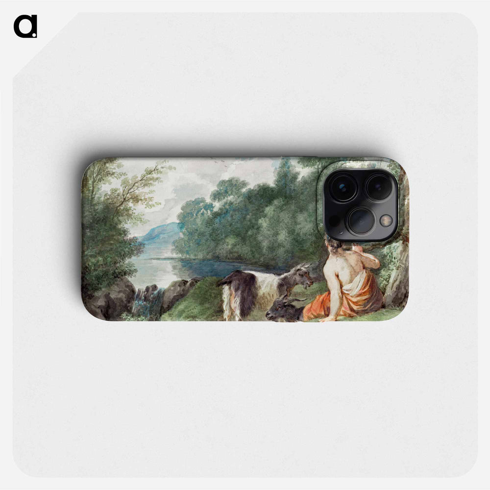 Shepherdess with goats in a landscape with a lake - アールト シューマン Phone Case.