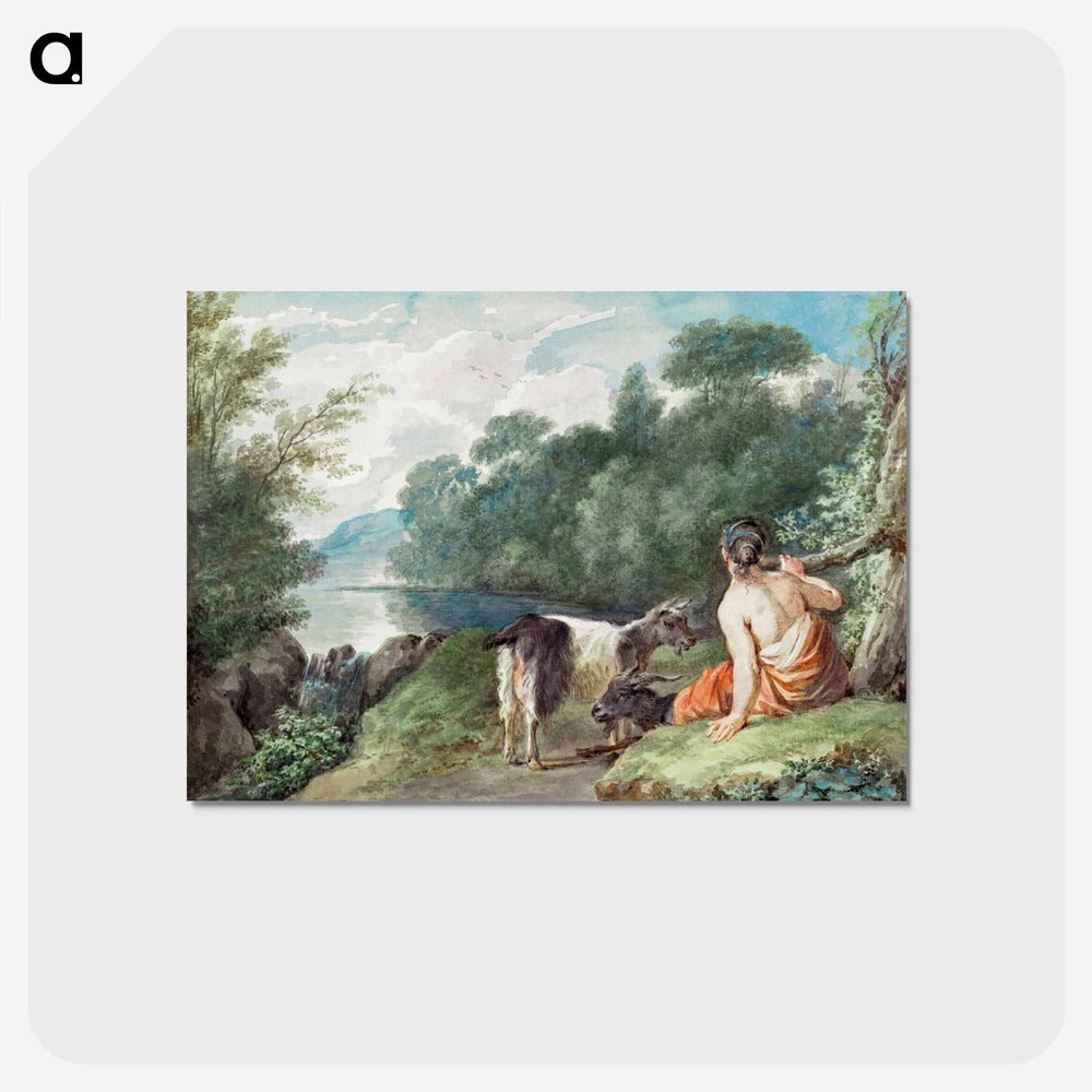 Shepherdess with goats in a landscape with a lake - アールト シューマン Postcard.