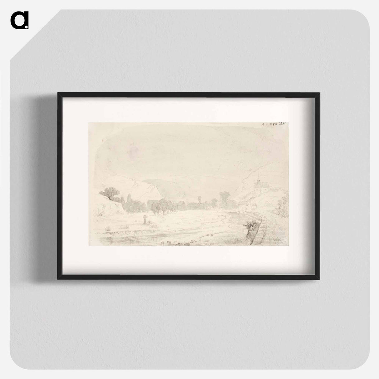 Landscape with brook, church and mountain - アンダース エクマン Poster.