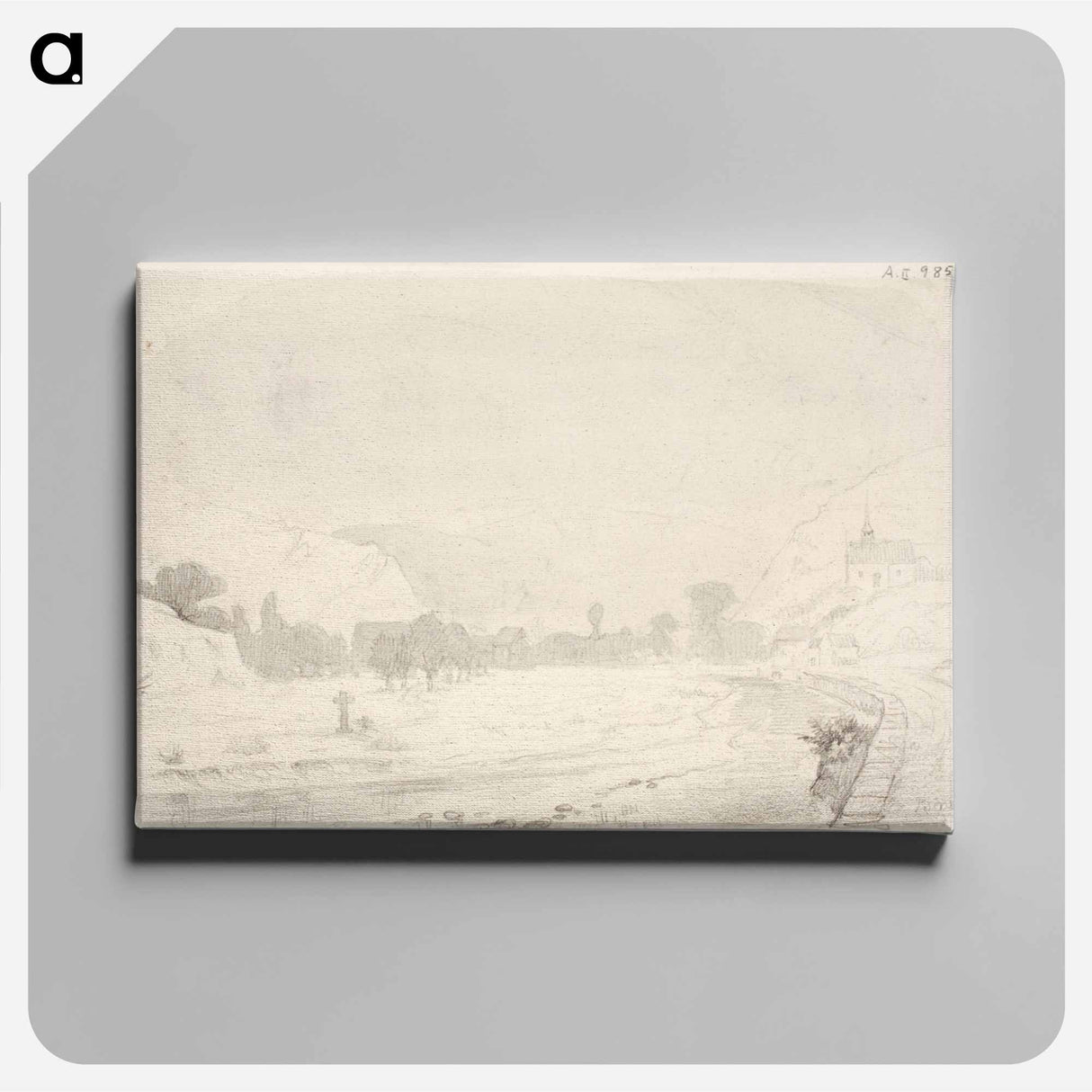 Landscape with brook, church and mountain - アンダース エクマン Canvas.