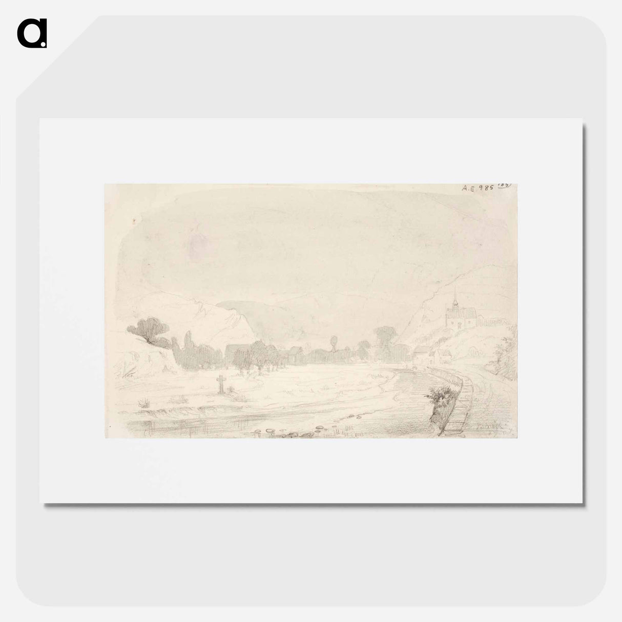 Landscape with brook, church and mountain - アンダース エクマン Poster.