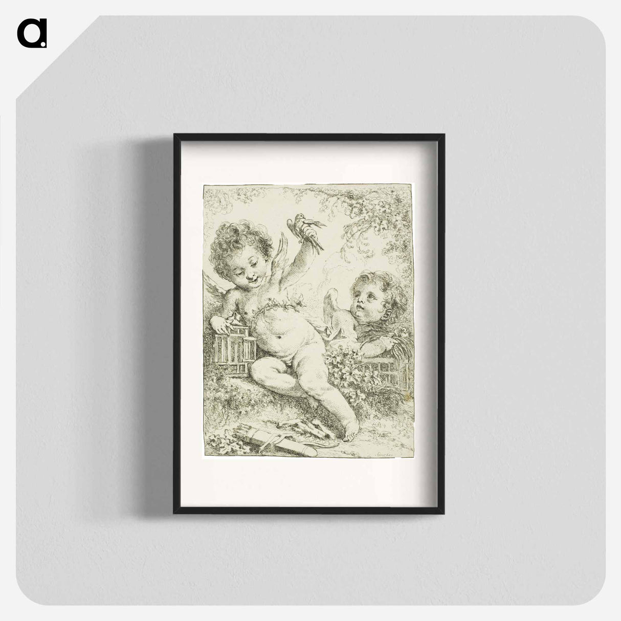 Two Putti with a Bird - フランソワ ブーシェ Poster.