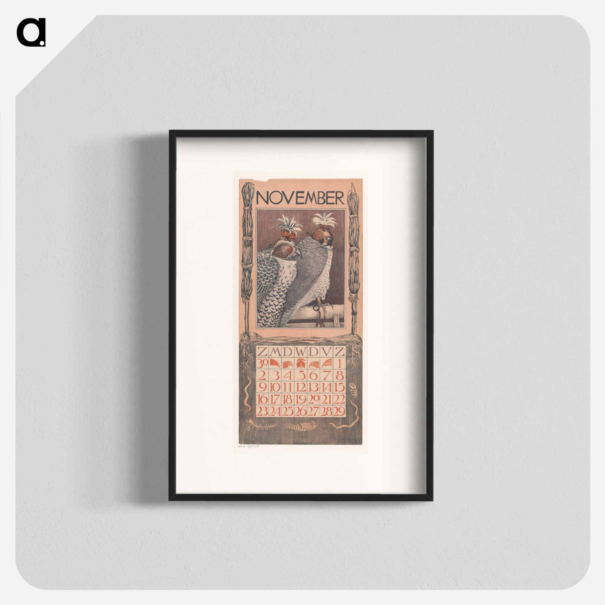 Kalenderblad november met twee valken - テオ ヴァン ホイテマ Poster.