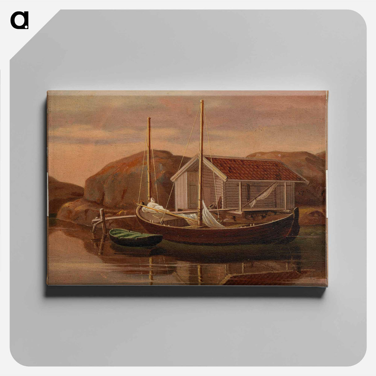 Quay and boat shed - Wilhelm von Wright Canvas.