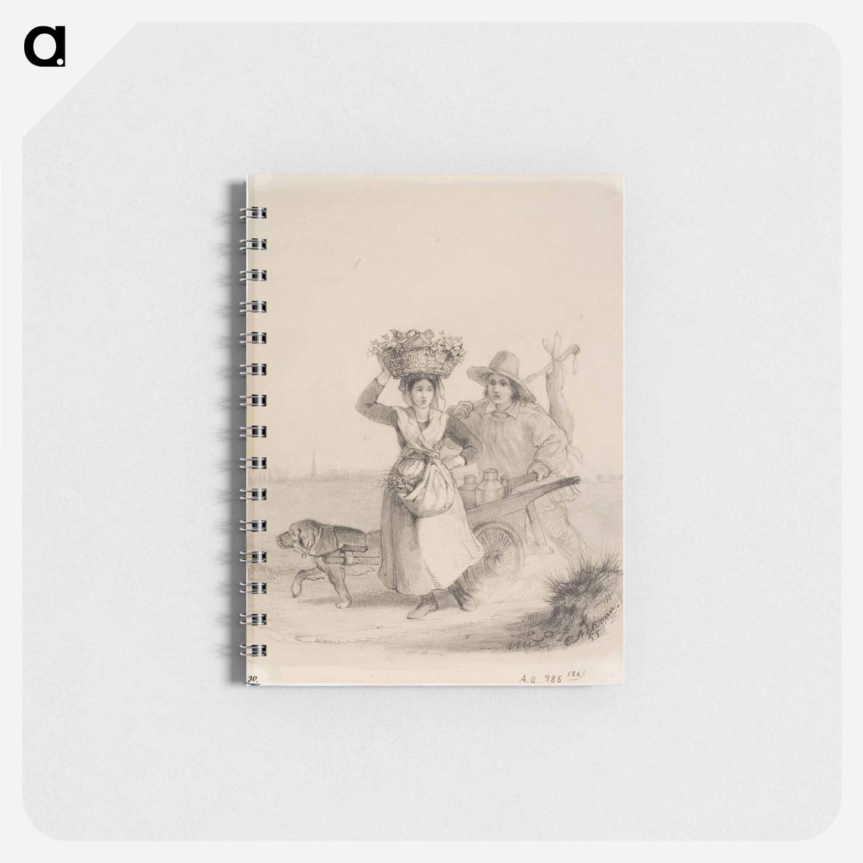 Talonpoikaistyttö kori päänpäällä sekä poika koiran vetämien maitokärryjen kanssa - アンダース エクマン Memo.