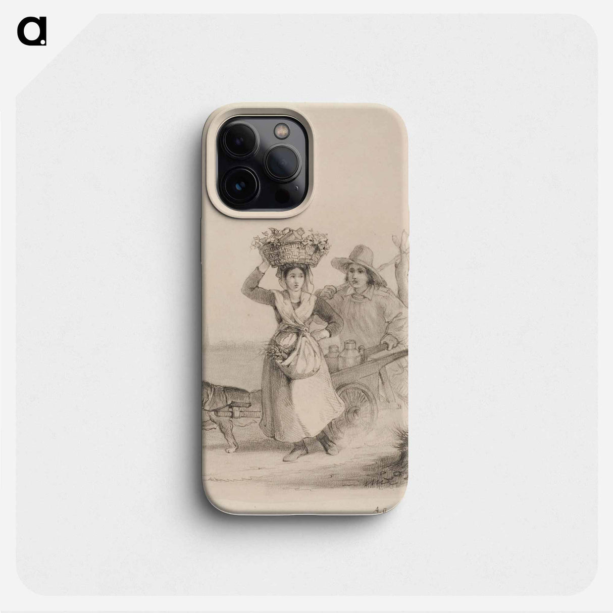 Talonpoikaistyttö kori päänpäällä sekä poika koiran vetämien maitokärryjen kanssa - アンダース エクマン Phone Case.