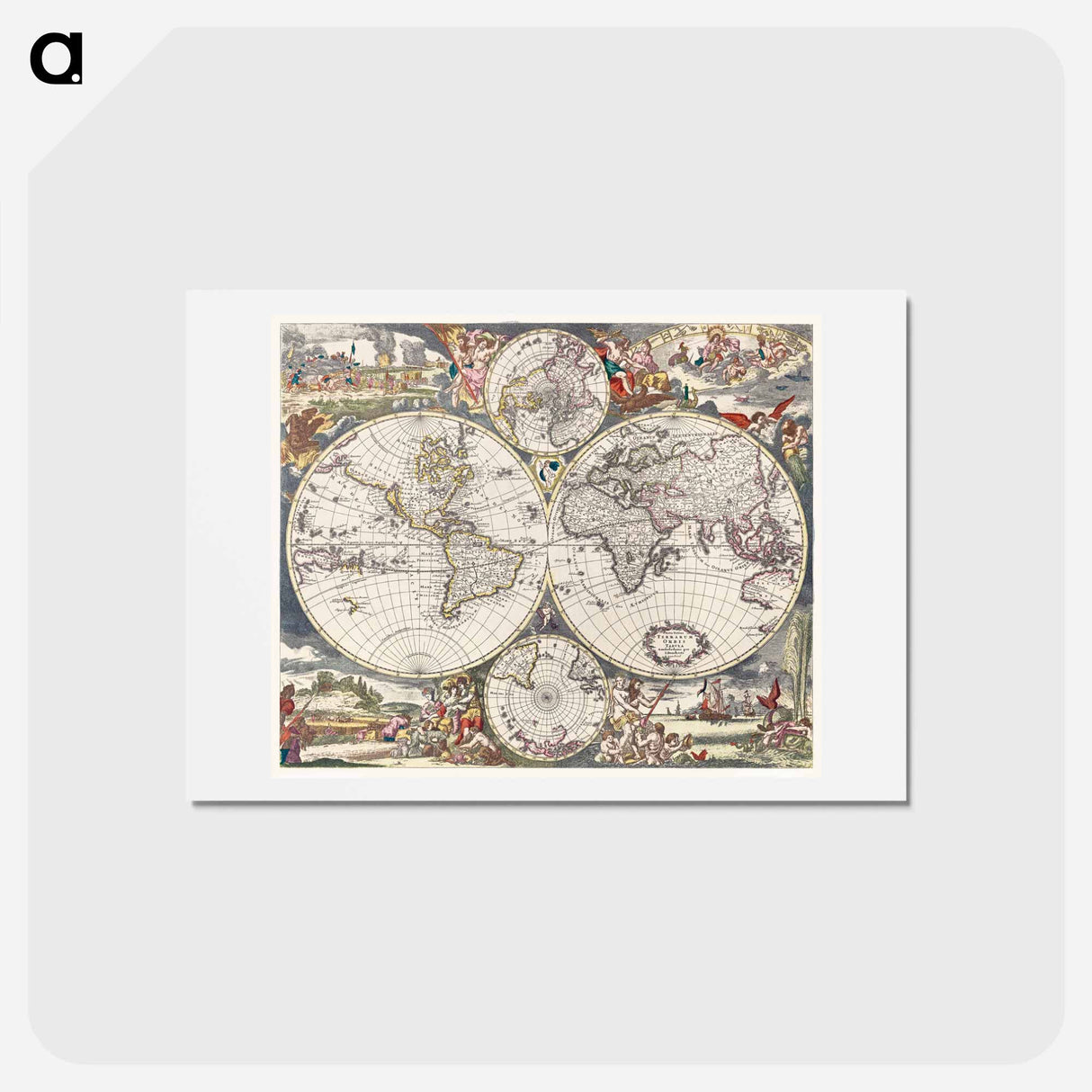 アートポストカード-Nova Totius Terrarum orbis tabula - アンティーク地図 Postcard.