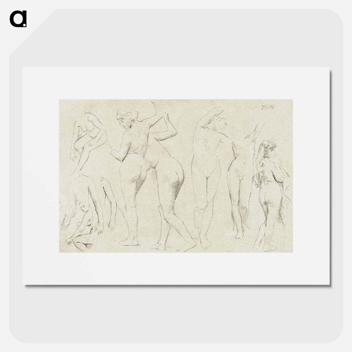 Vijf naaktstudies; drie met opgeheven armen, de andere op de rug gezien - アンリ ファンタン ラトゥール Poster.