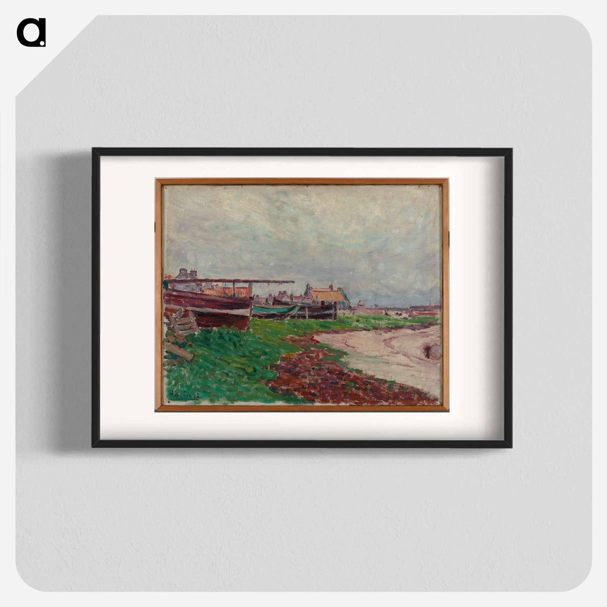 Rantakylä ja veneitä - アルフレッド ウィリアム フィンチ Poster.