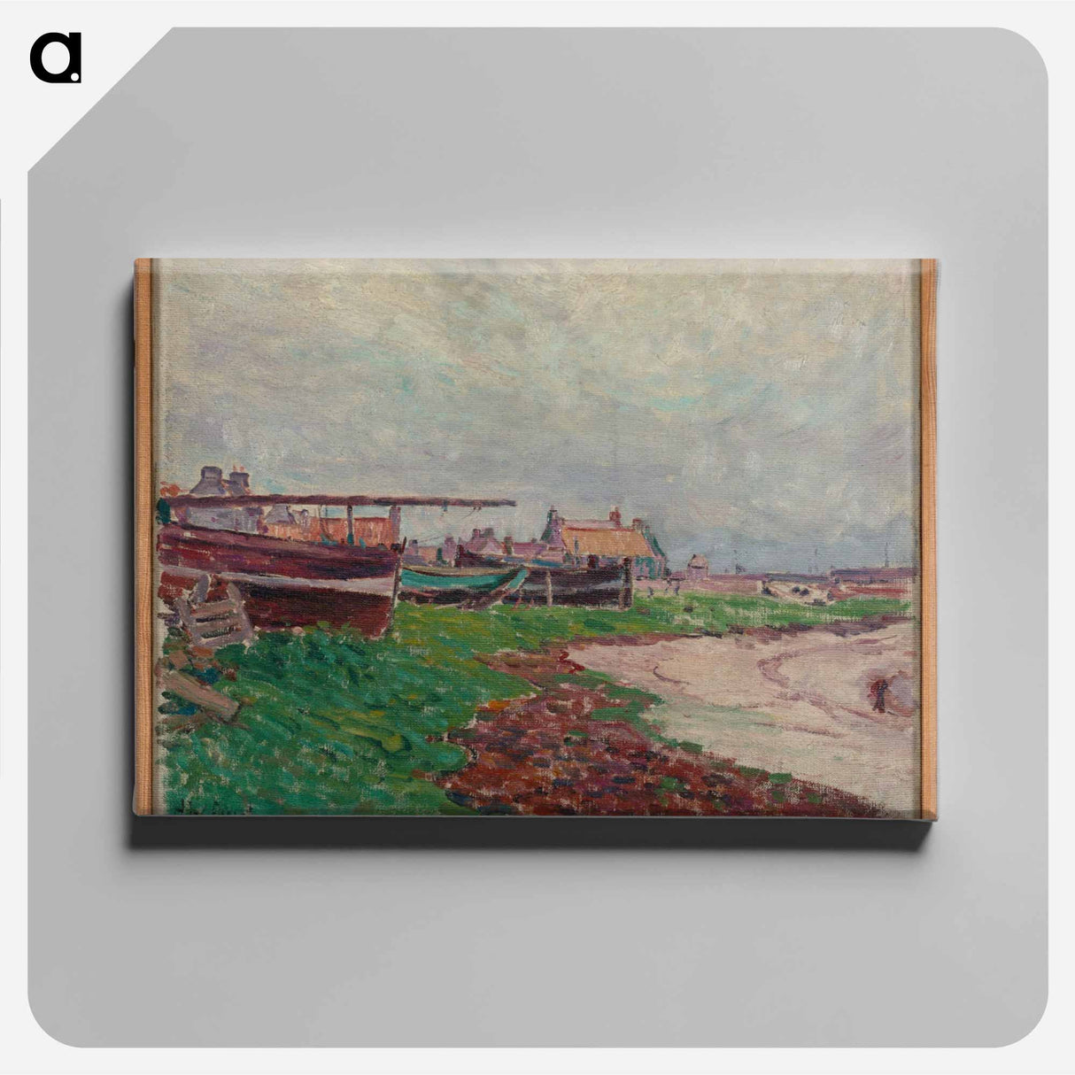 Rantakylä ja veneitä - アルフレッド ウィリアム フィンチ Canvas.