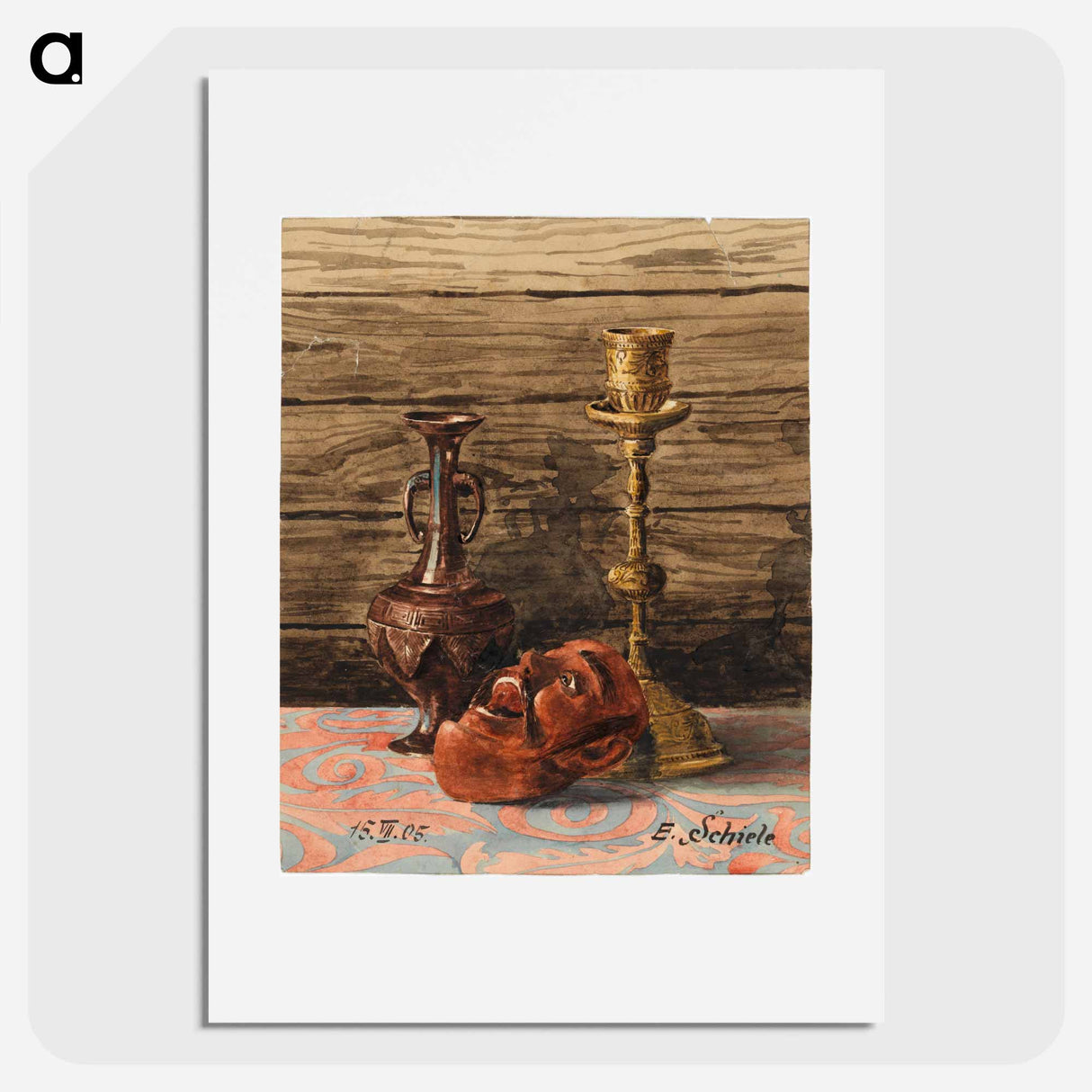 Still Life with Candlestick, Vase and Mask - エゴン シーレ Poster.