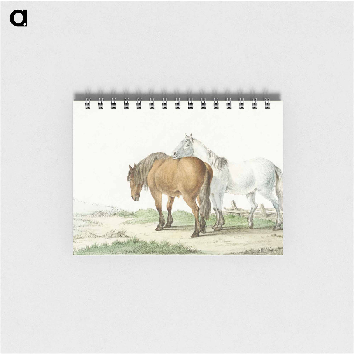 A brown and white horse on a road next to a fence by Jean Bernard - ジャン ベルナール Memo.