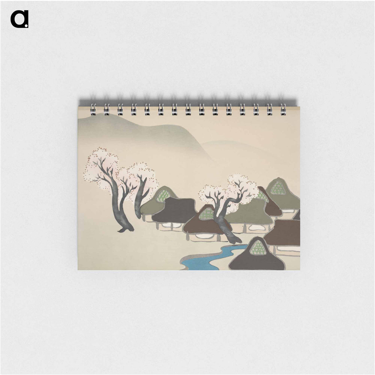 Village with cherry blossoms from Momoyogusa–Flowers of a Hundred Generations by Kamisaka Sekka - 神坂 雪佳 Memo.