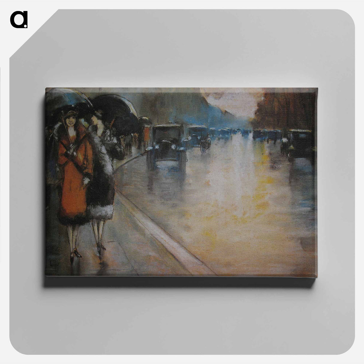 アートパネル-Berliner Straße mit Droschken in Regen - レッサー ユリィ Canvas.