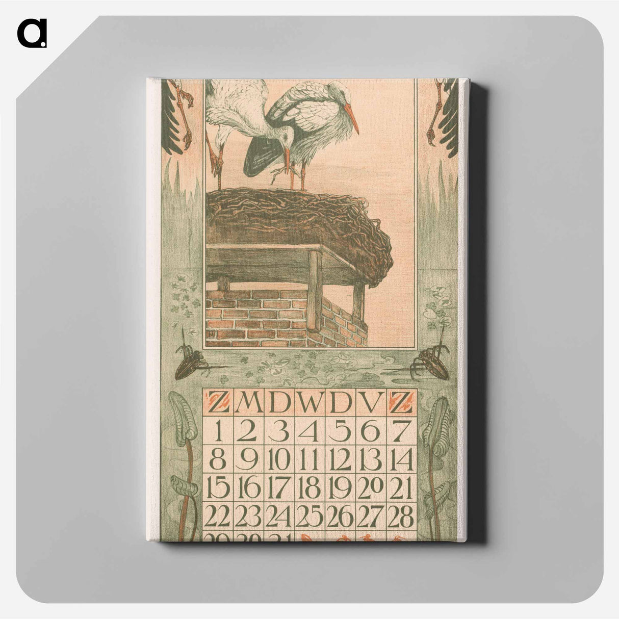 Kalenderblad maart met ooievaars - テオ ヴァン ホイテマ Canvas.