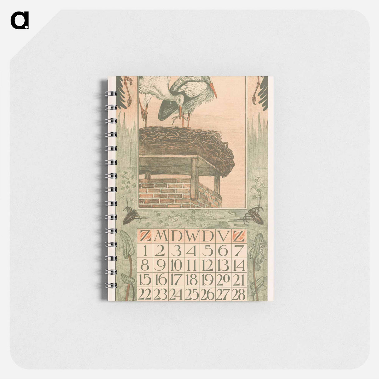 Kalenderblad maart met ooievaars - テオ ヴァン ホイテマ Memo.