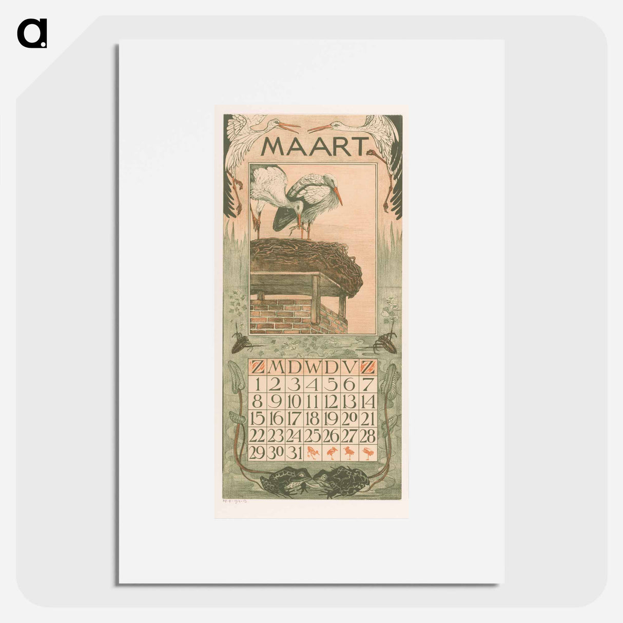 Calendar mark with flowers - Theo van Hoytema Poster.