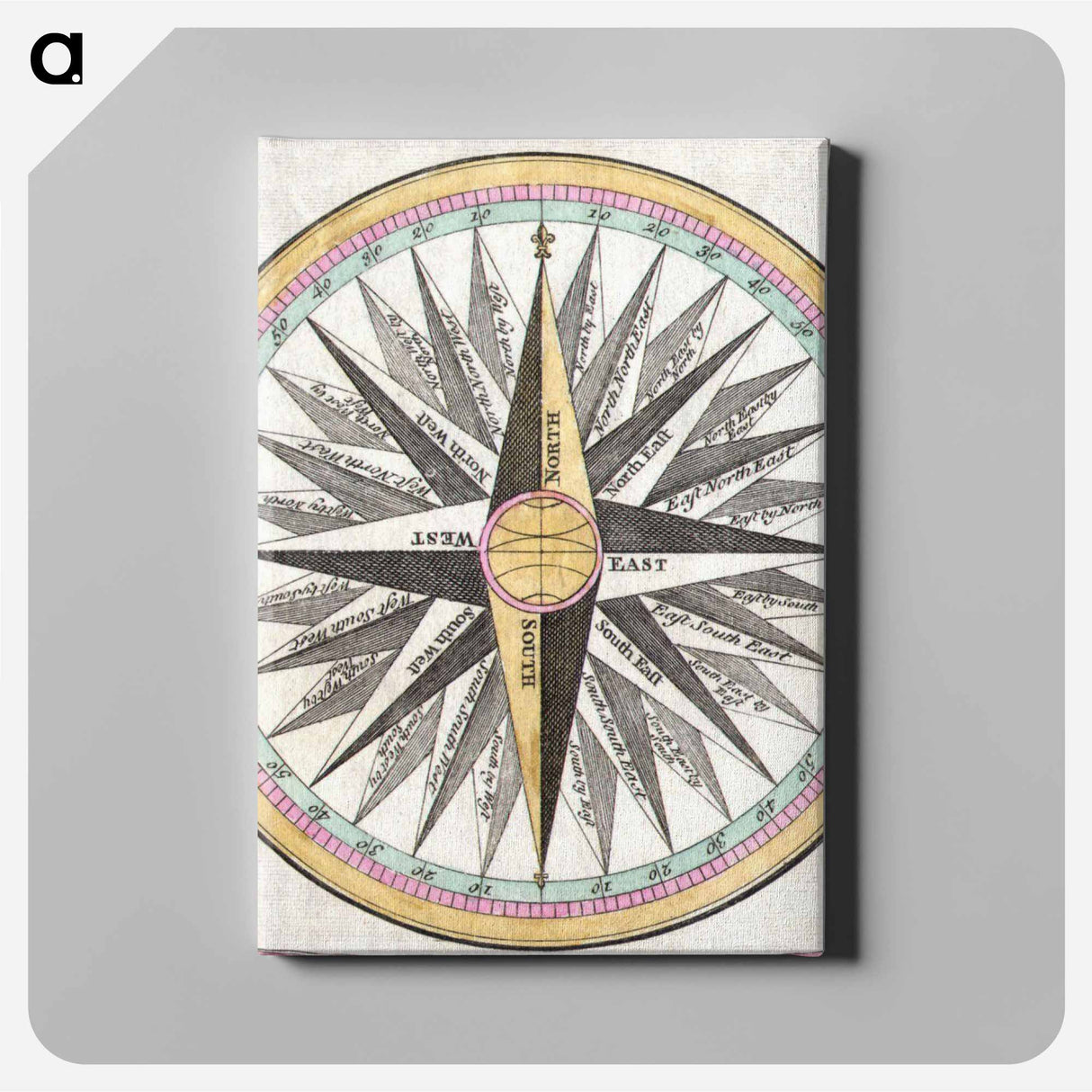 Compass rose detail from 1748 Bowen Mariner’s Compass and Armillary Sphere - アンティーク地図 Canvas.