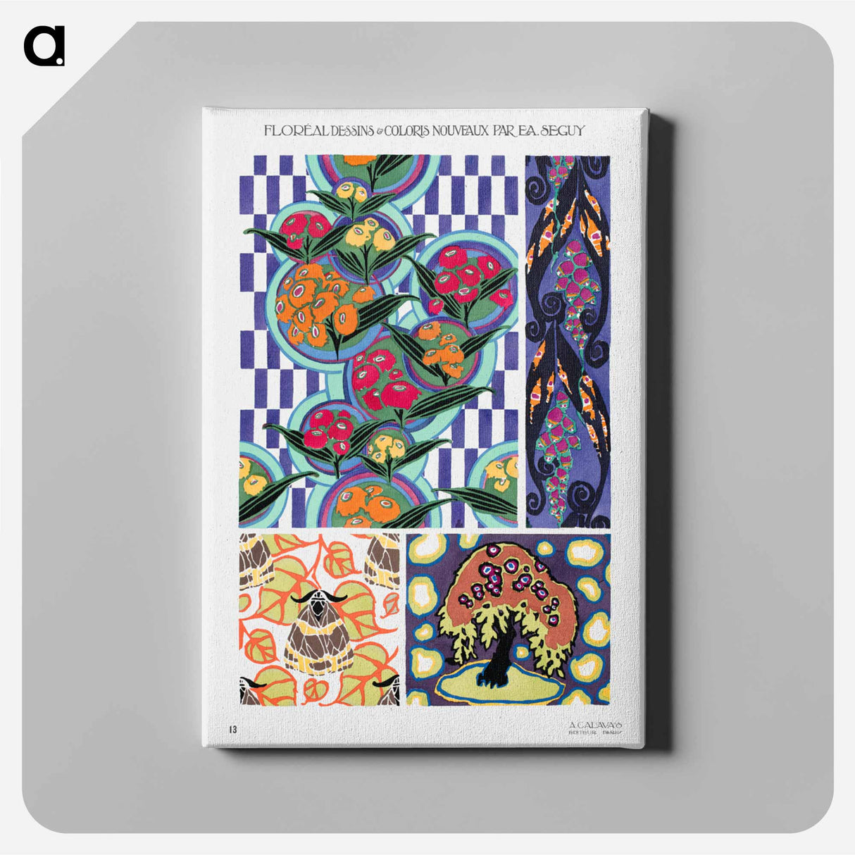 Floral colorful background, vintage art deco & art nouveau background, plate no. 13. - E.A.セギー Canvas.