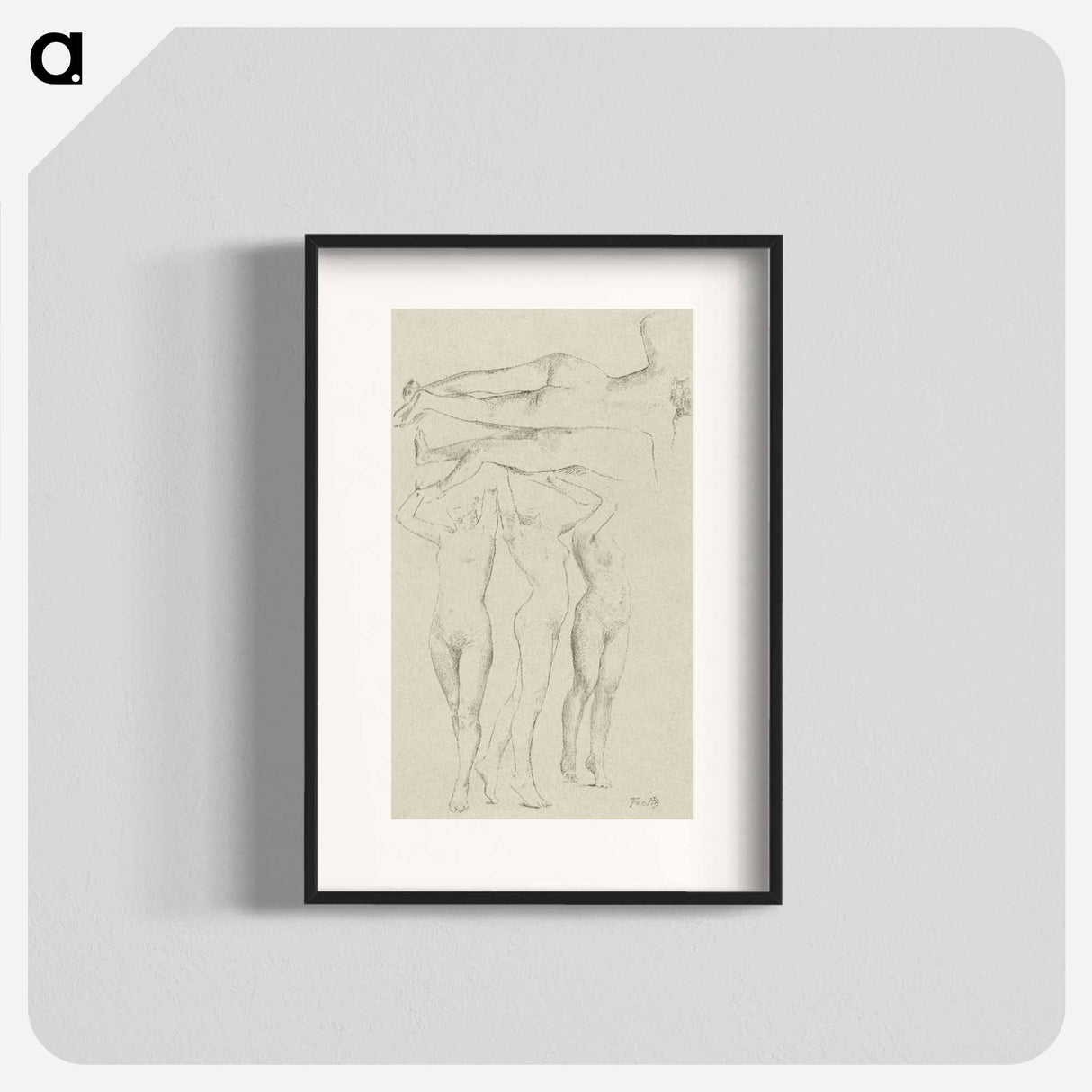 Vijf naaktstudies; drie met opgeheven armen, de andere op de rug gezien - アンリ ファンタン ラトゥール Poster.