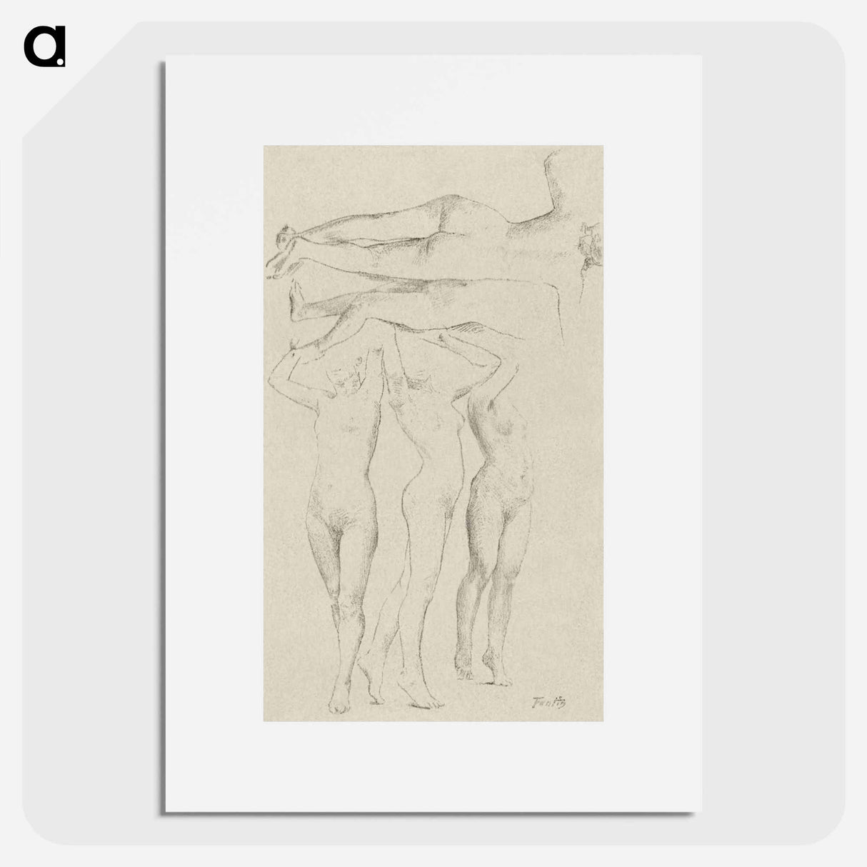 Vijf naaktstudies; drie met opgeheven armen, de andere op de rug gezien - アンリ ファンタン ラトゥール Poster.